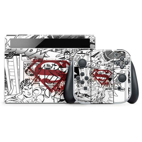 DC Comics Superman Comic Pattern Logo in Red Nintendo Switch OLED (2021) Skin